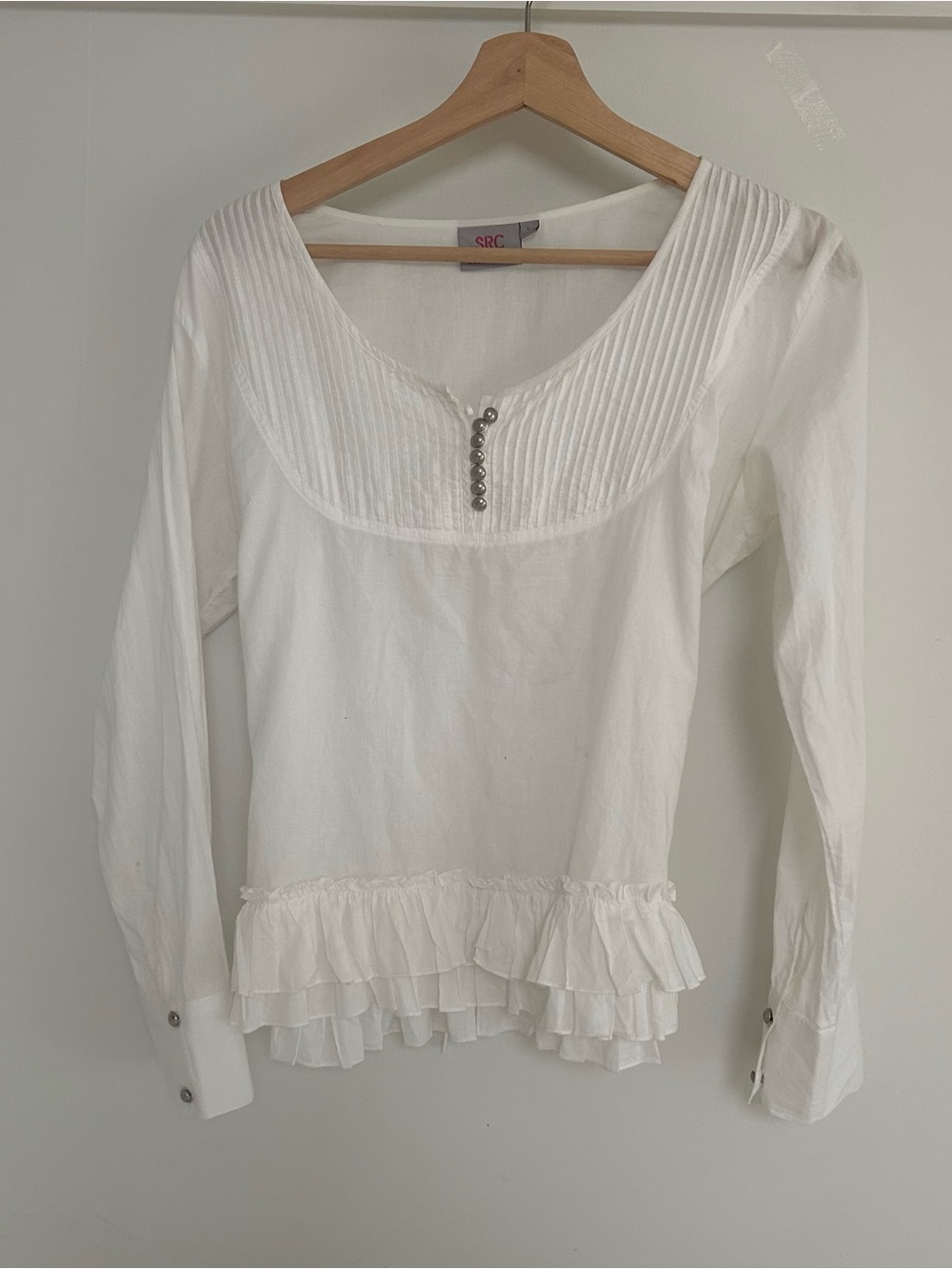 White 2000s Ruffle-Trim Long Sleeve Top